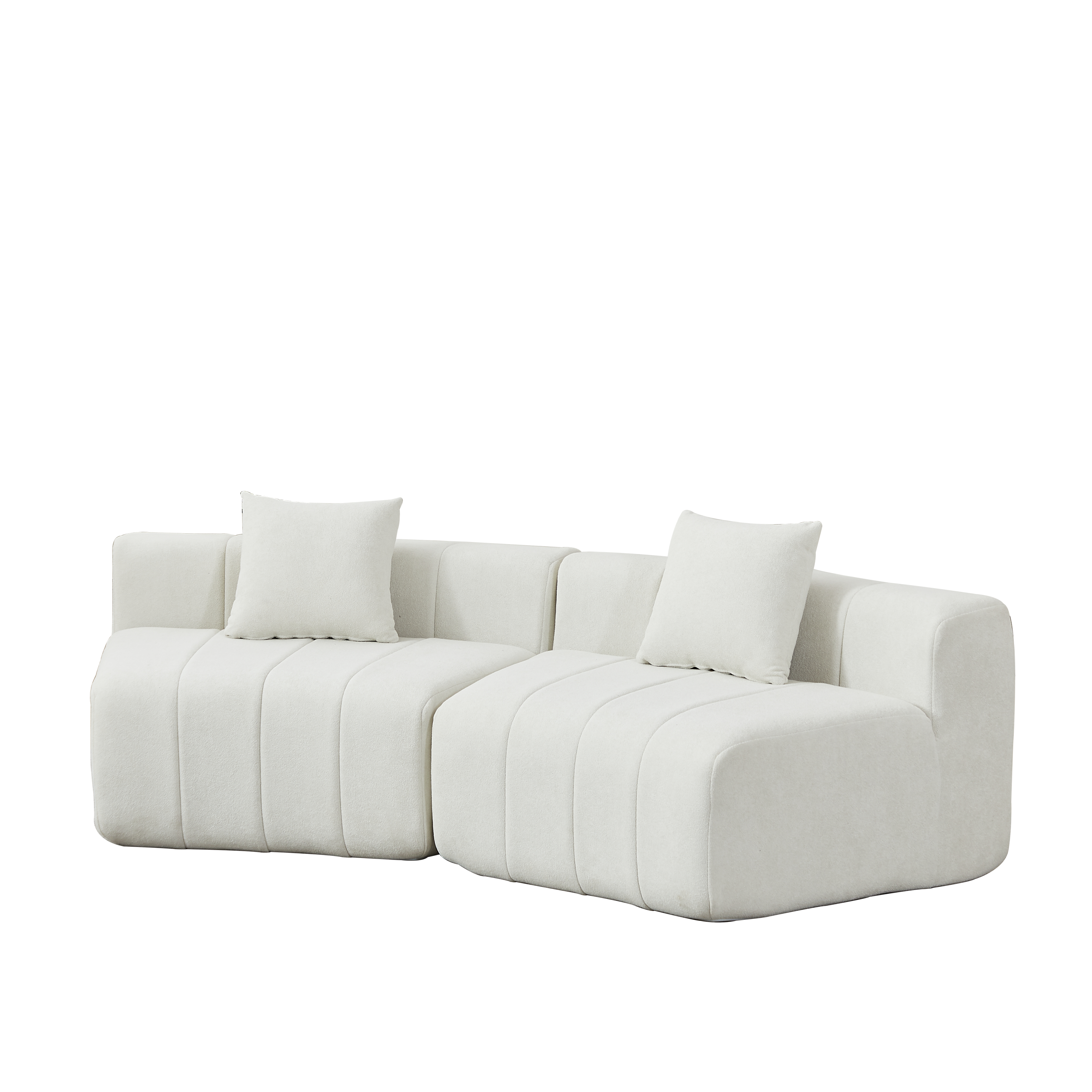 Chenille Curved Sectional Sofa with 2 Pillows.