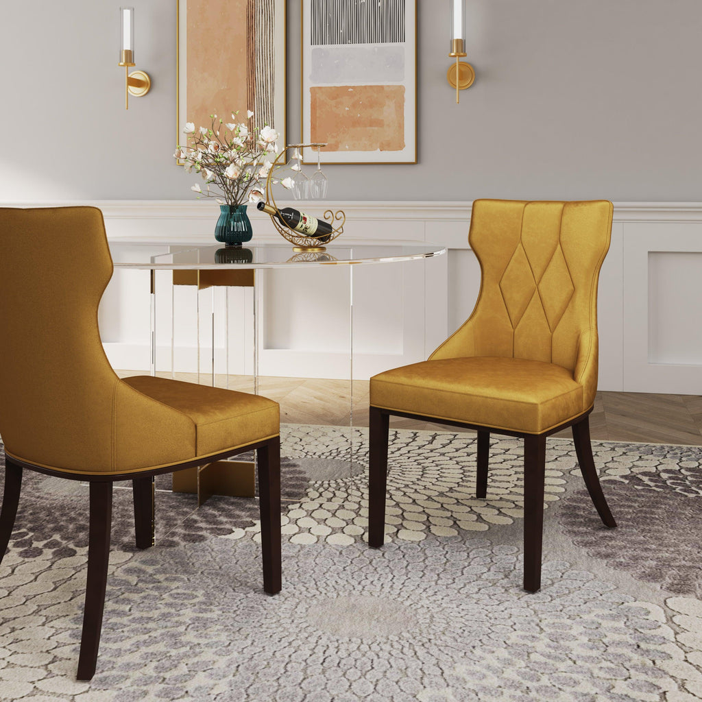 Reine Wood Upholstered Dining Chair in Antique Gold - Set of 2.