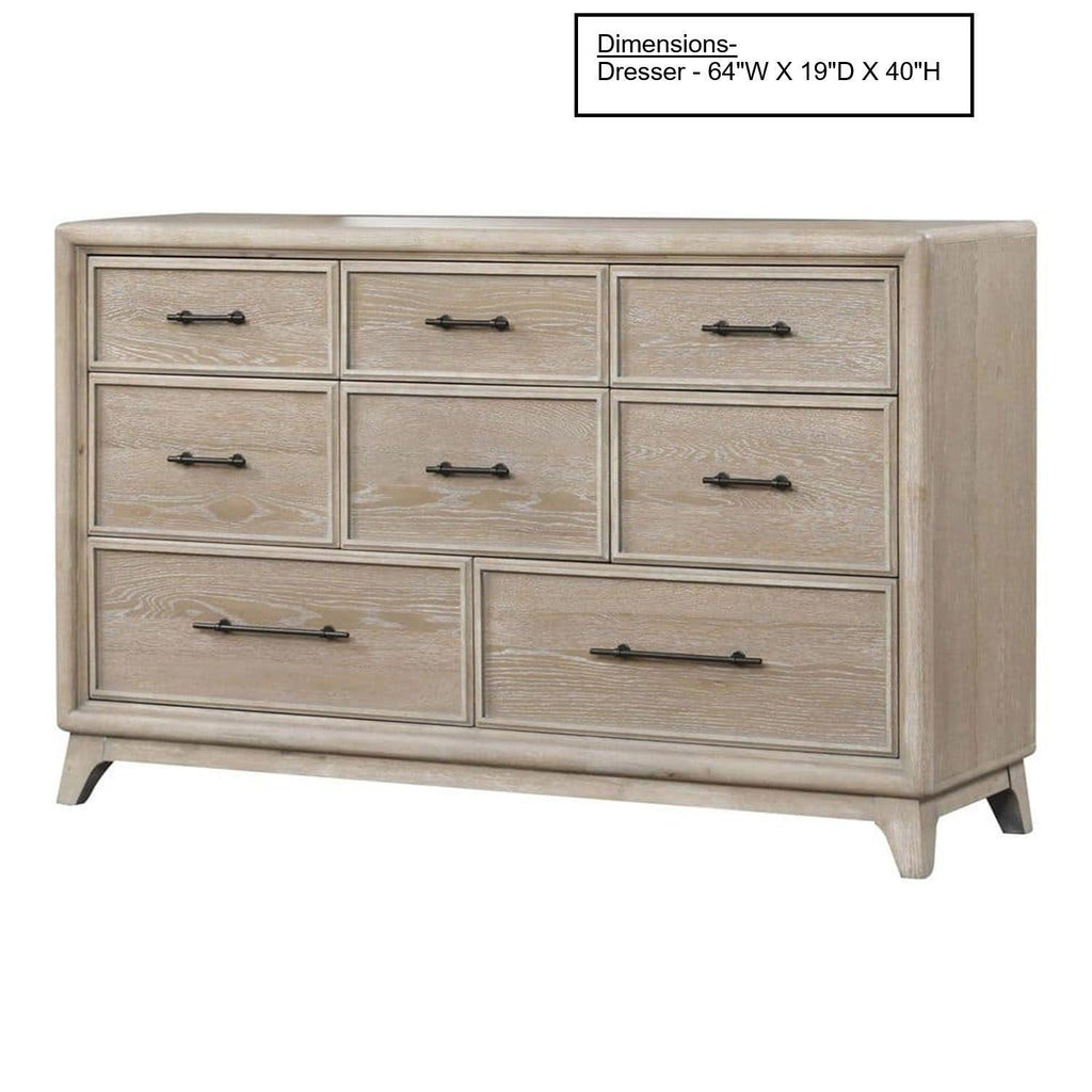Oak Finish Rubberwood Dresser with 8 Drawers for Bedroom.
