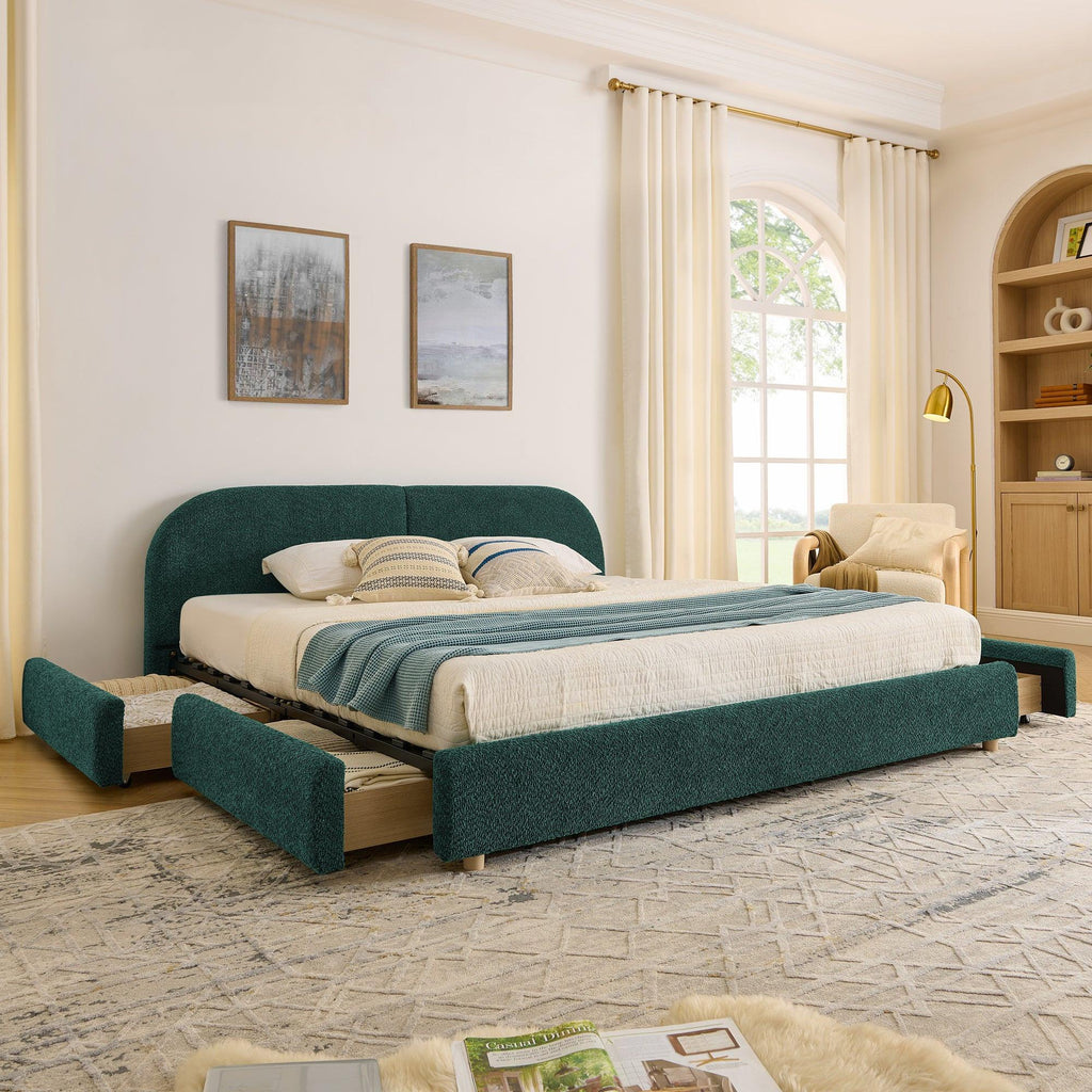 King Size Upholstered Bed Frame in Green - Modern Design.