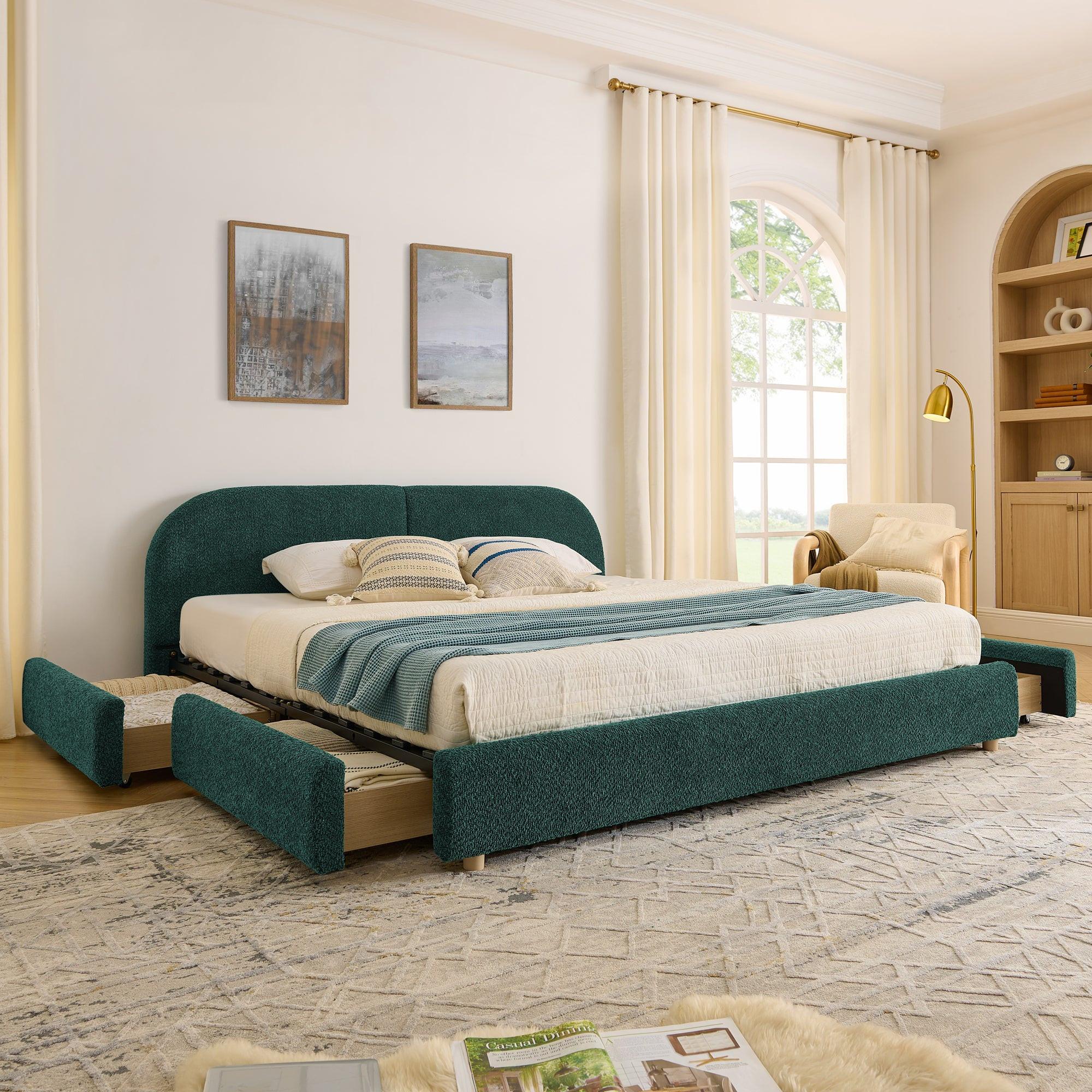 King Size Upholstered Bed Frame in Green - Modern Design.