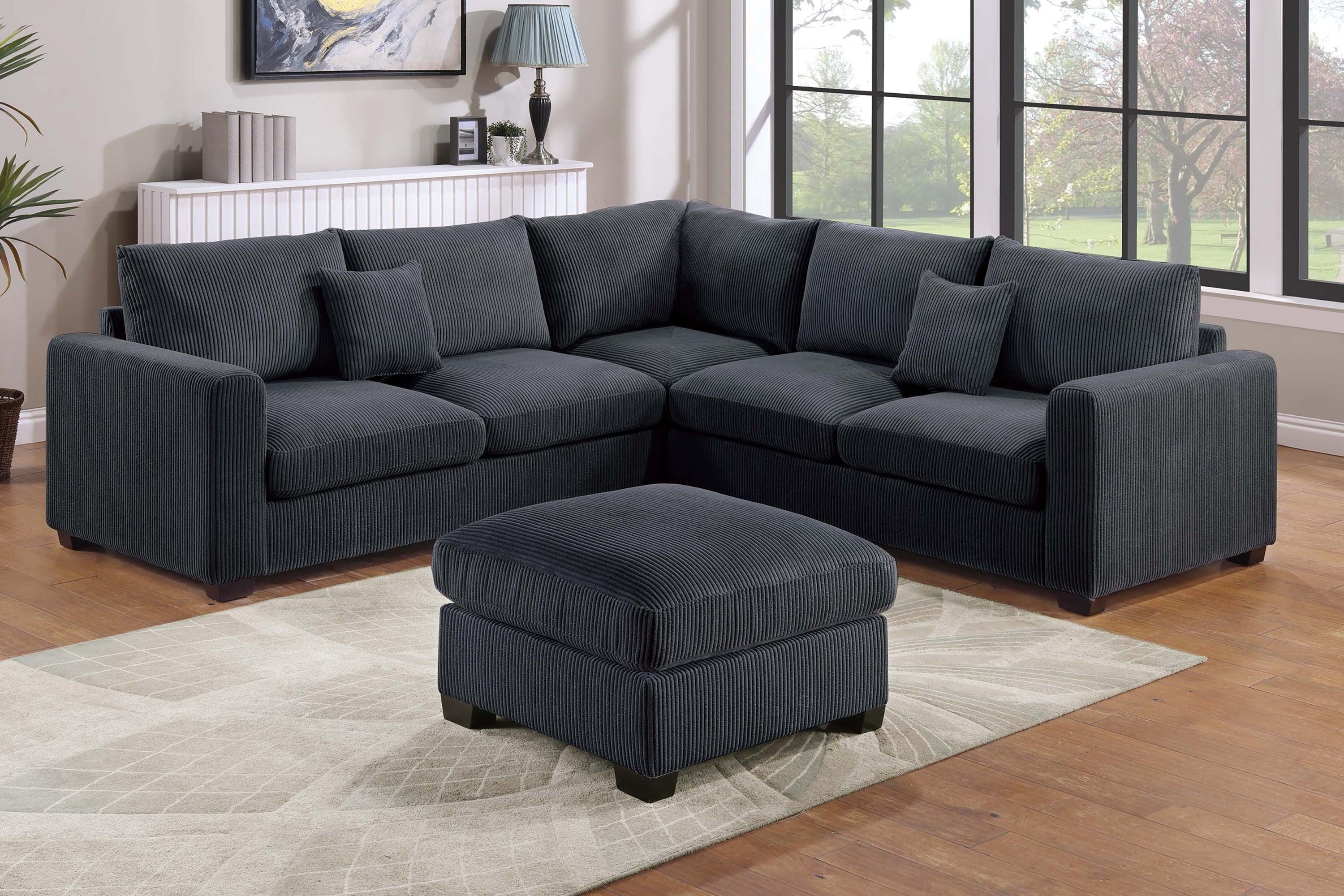 Spacious Modern Sectional Set with Cocktail Ottoman.