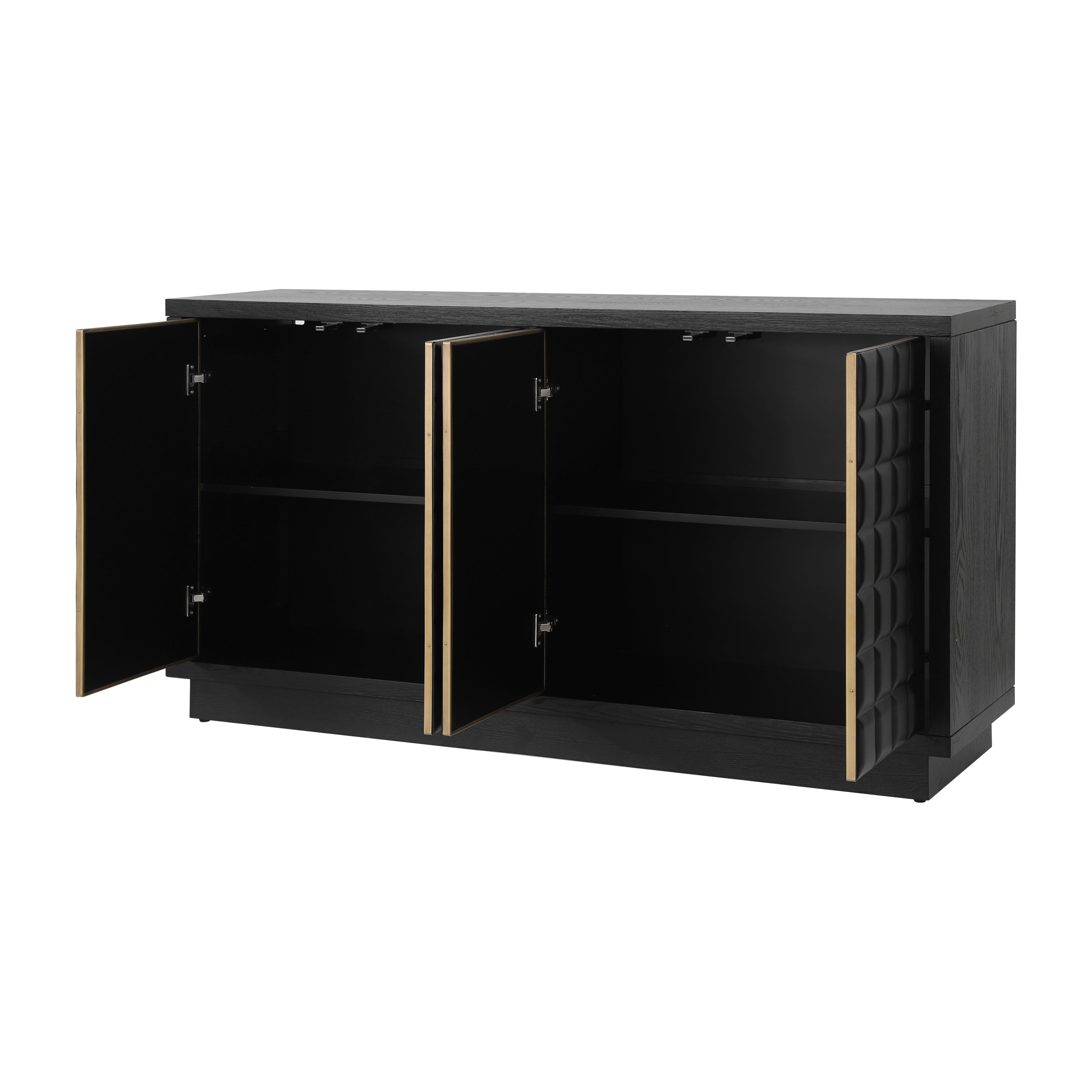 Interior view of 4-Door Storage Cabinet with open doors and adjustable shelves for customizable storage options.