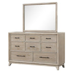 Oak Finish Eight Drawers Dresser with Mirror in Solid Rubberwood.