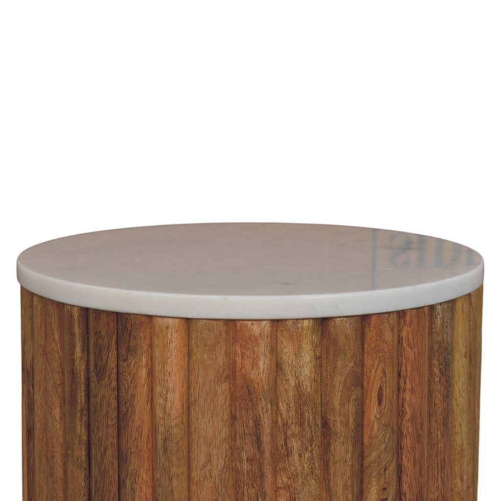 Artisan Solid Wood Fluted Marble Side Table.