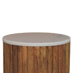 Artisan Solid Wood Fluted Marble Side Table.