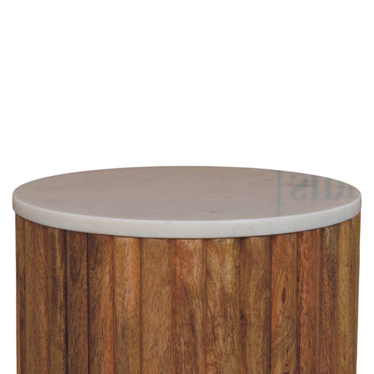 Artisan Solid Wood Fluted Marble Side Table.