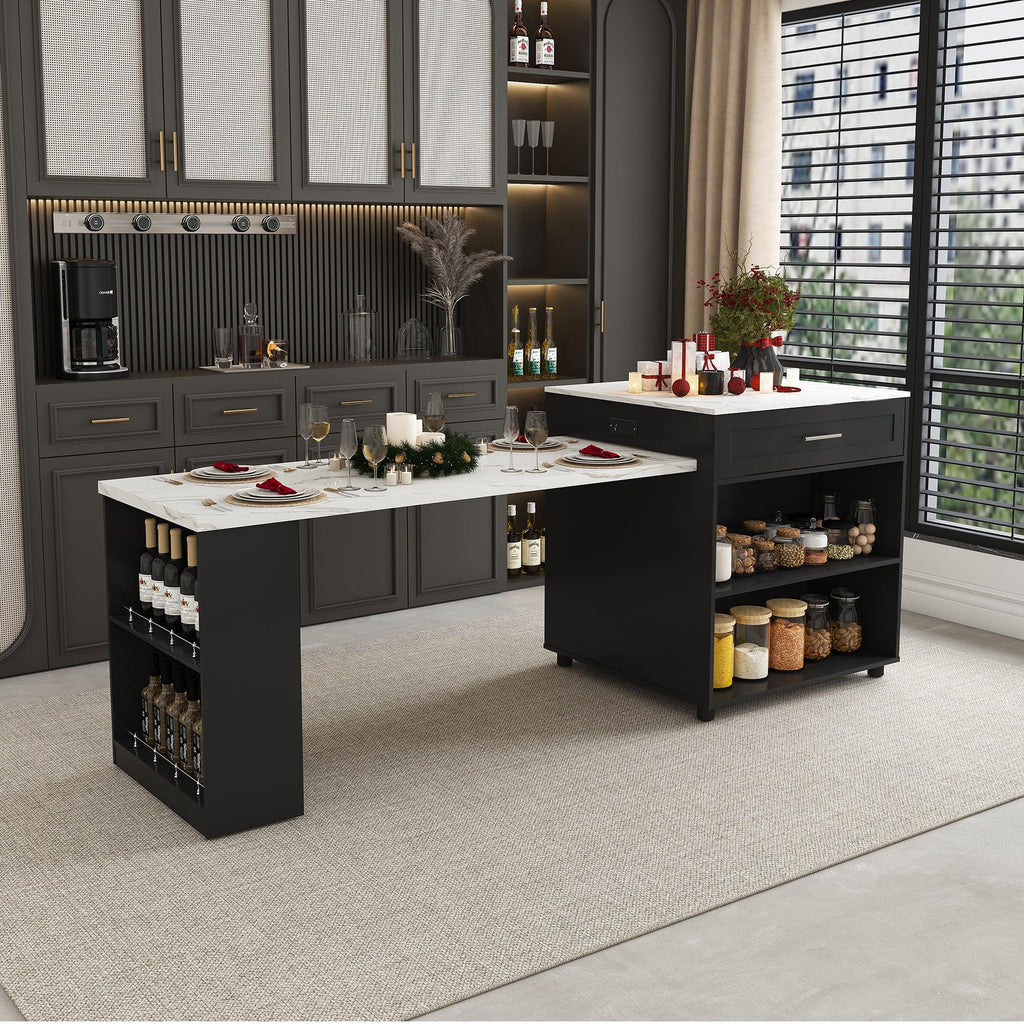 Expandable Kitchen Island with Power Outlet & Storage.