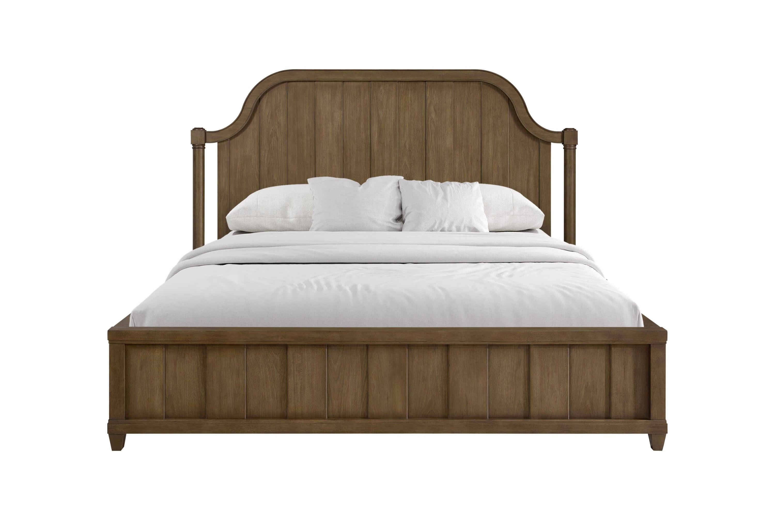 King Planked Panel Bed - Almond with Solid Wood.