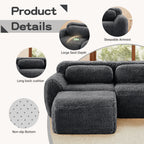 Close-up of 149'' dark grey modular sofa details including sleepable armrest, large seat depth, and non-slip bottom.