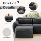 Modular 3-Seater Plush Sofa with Movable Ottoman - Dark Grey.