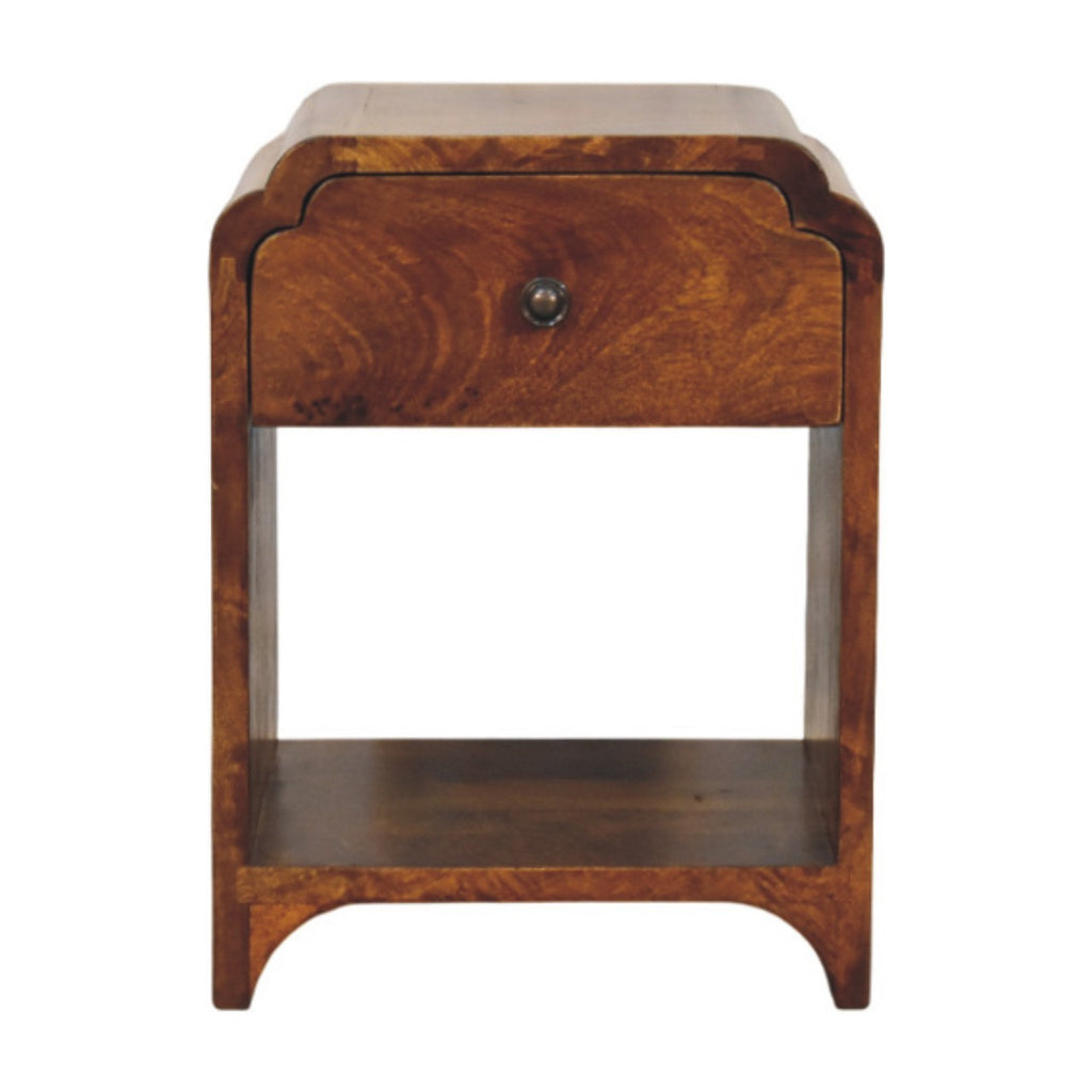 Newton Mini Chestnut Nightstand with a Drawer and Open Shelf, Brown