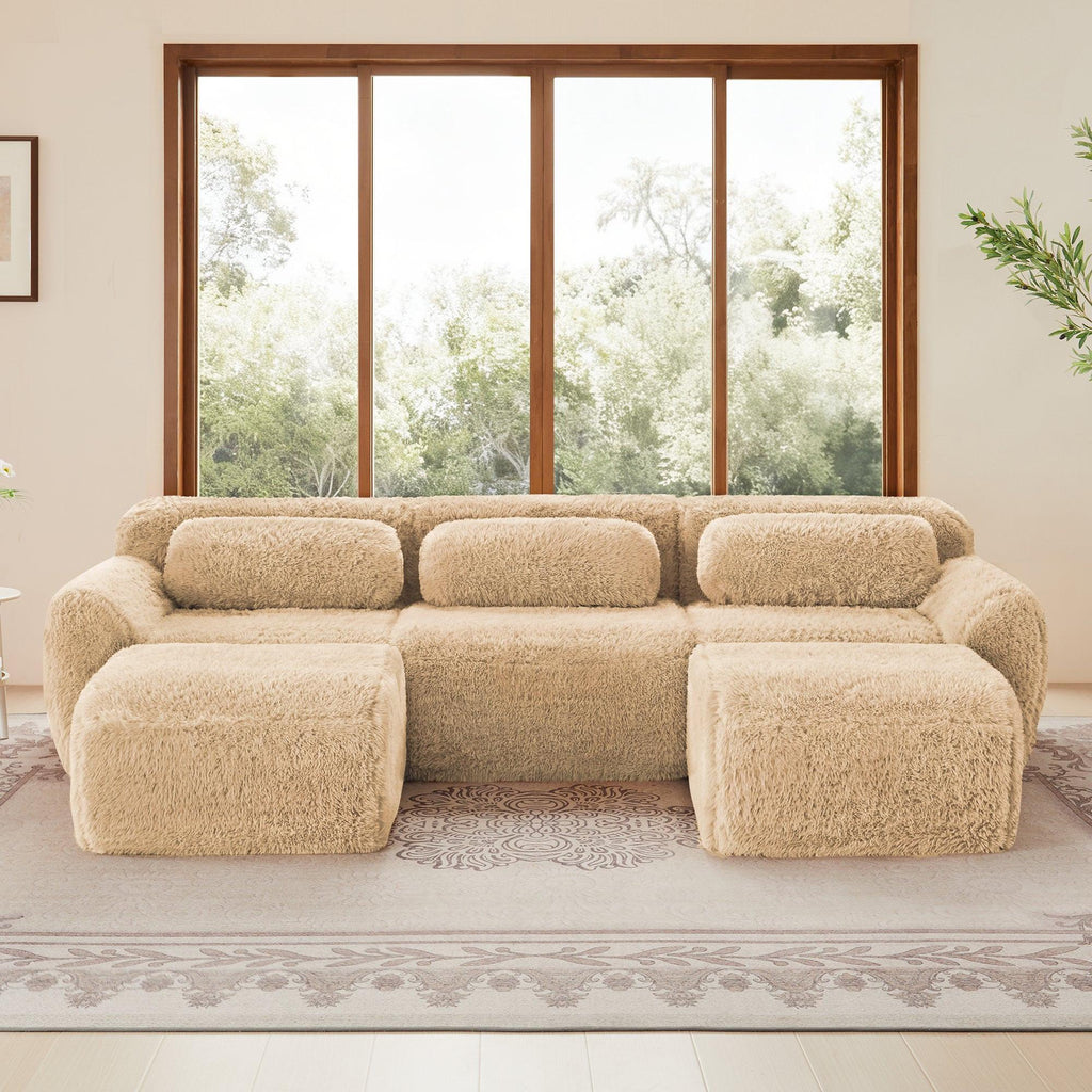 Versatile U-Shaped Sofa with Plush Fabric & Modular Design.
