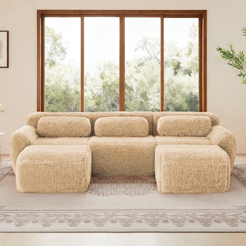 Versatile U-Shaped Sofa with Plush Fabric & Modular Design.