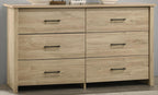 Light Oak 6-Drawer Dresser with Black Handles.