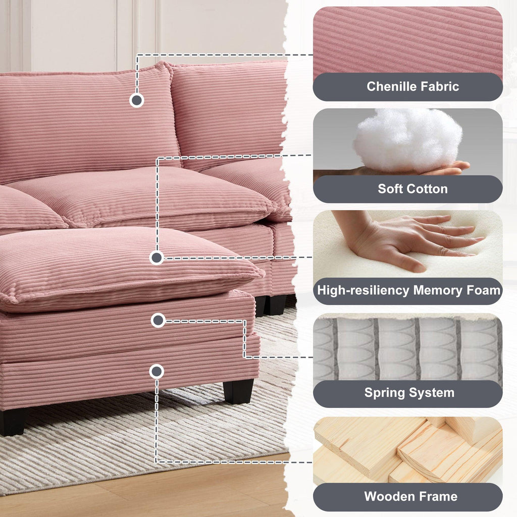 Oversized Modular Sectional Sofa with Movable Ottoman.