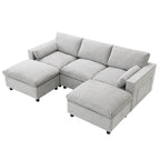 Chenille Modular Sofa - U-Shaped Couch with Storage shown from above at an angle, emphasizing its plush cushions and modular ottomans.