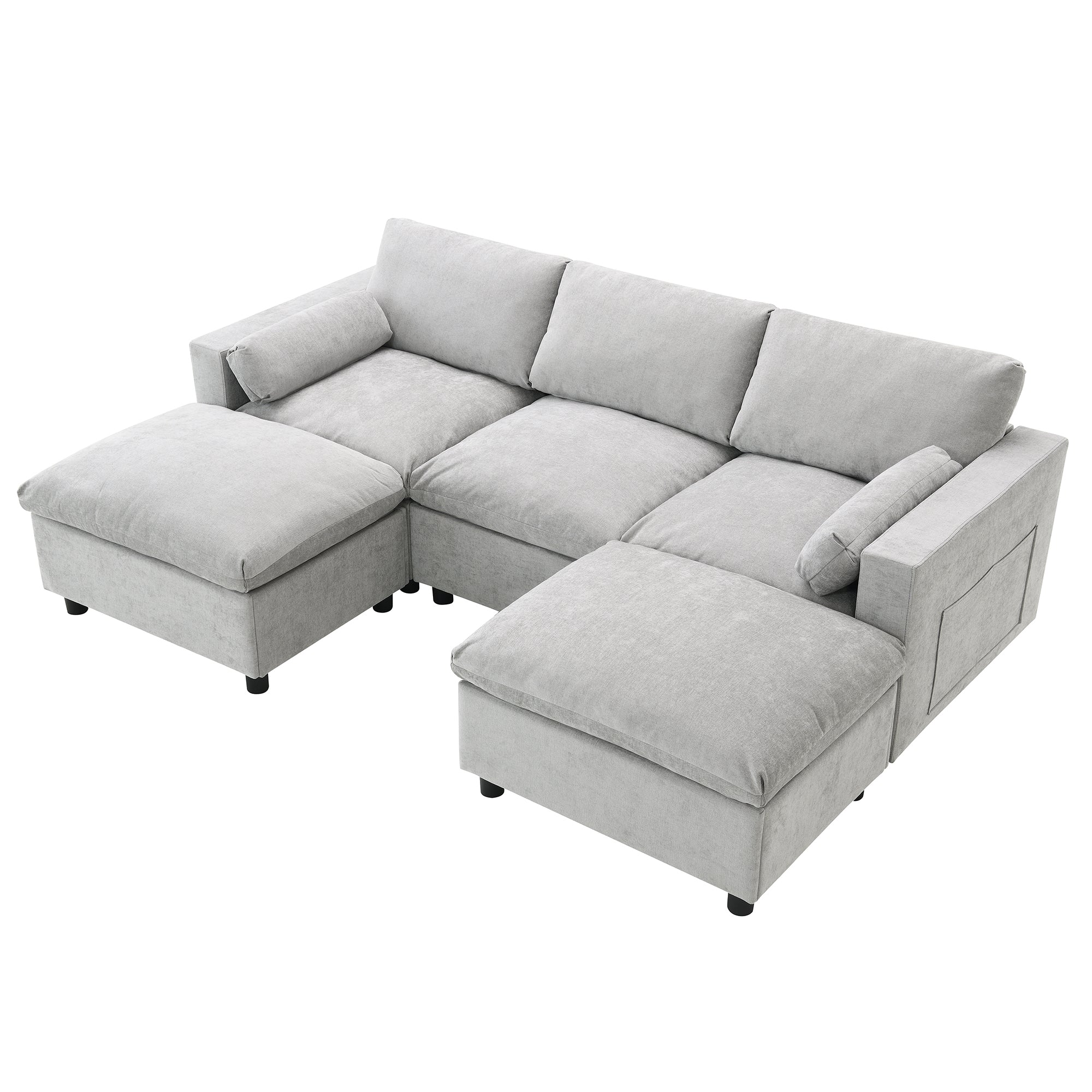 Chenille Modular Sofa - U-Shaped Couch with Storage shown from above at an angle, emphasizing its plush cushions and modular ottomans.
