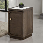 Compact Transitional Side Table with USB Port featuring a dark walnut finish and sleek gold knob, perfect for small spaces.
