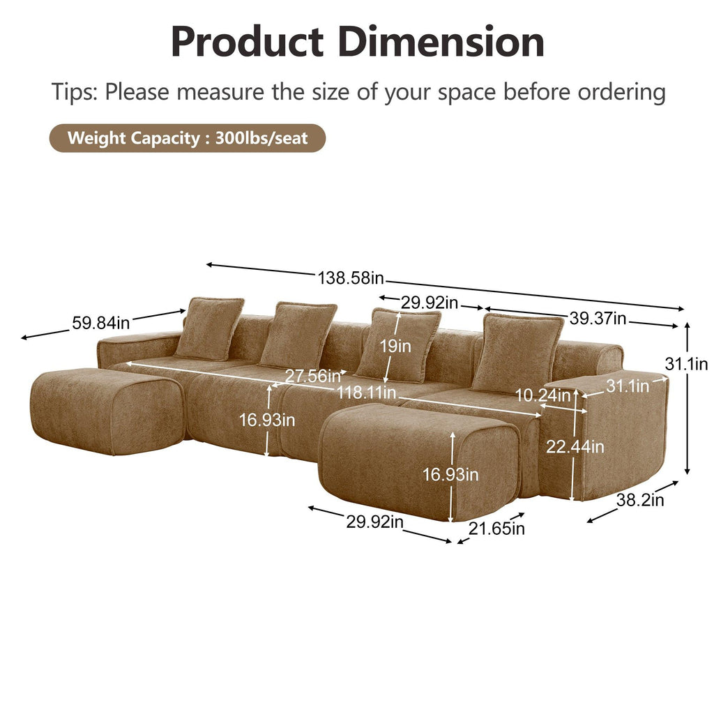 Modular U Shape Sectional Sofa in Velvet with Ottomans.
