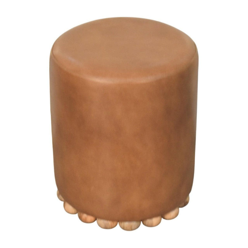 Bola Leather Stool - Solid Wood Construction.
