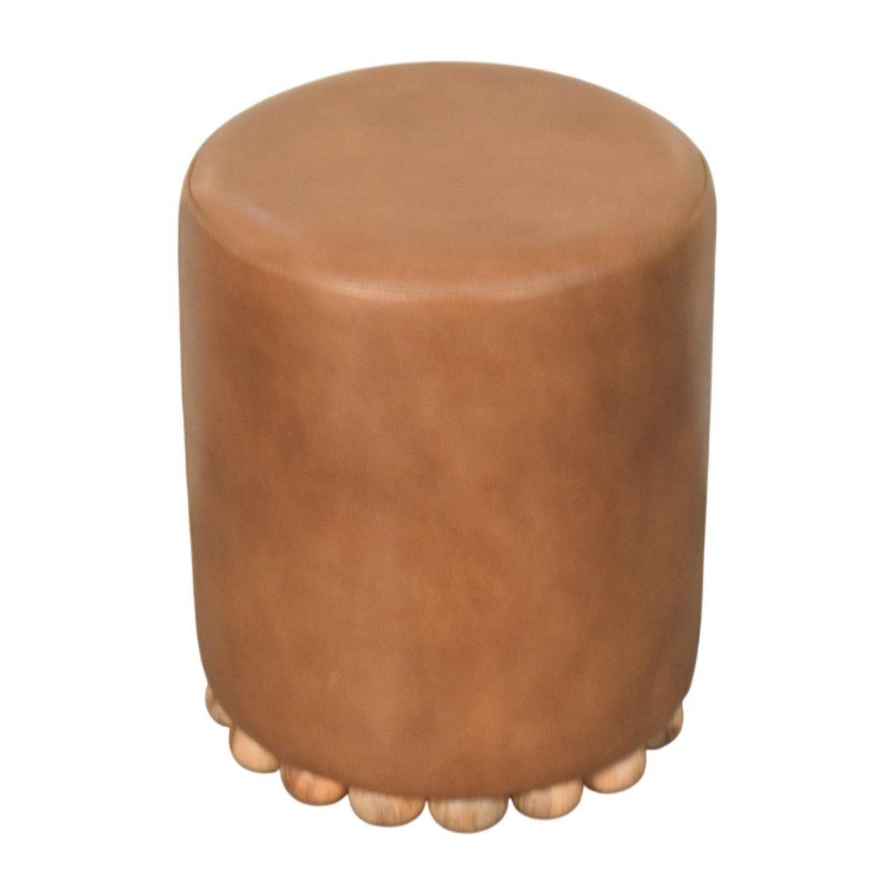Bola Leather Stool - Solid Wood Construction.