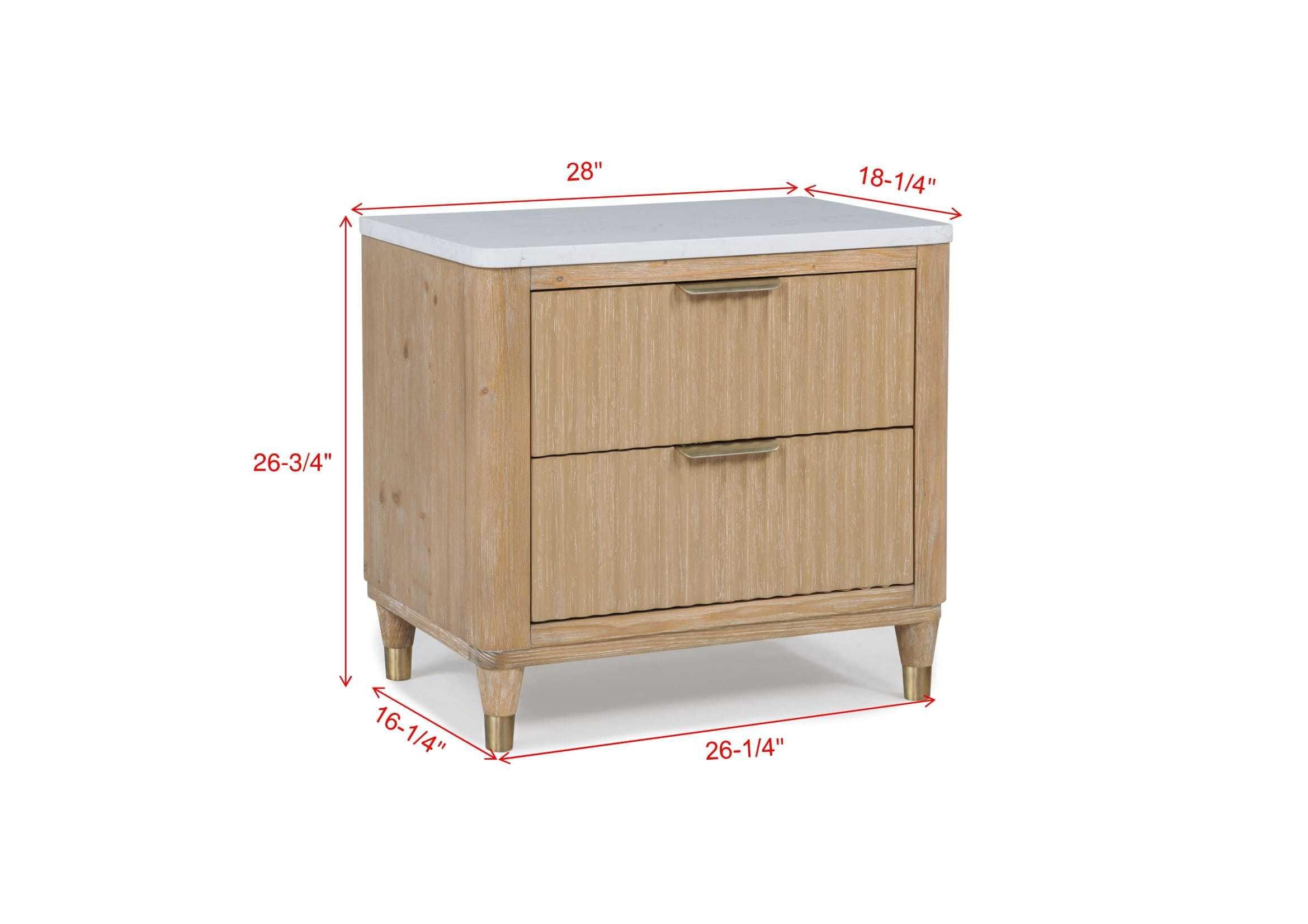 Modern Wood Nightstand with Storage and Engineered Stone Top.