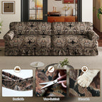 Black Floral Cloud Couch - 3&4-Seater Oxford Fabric Sofa.