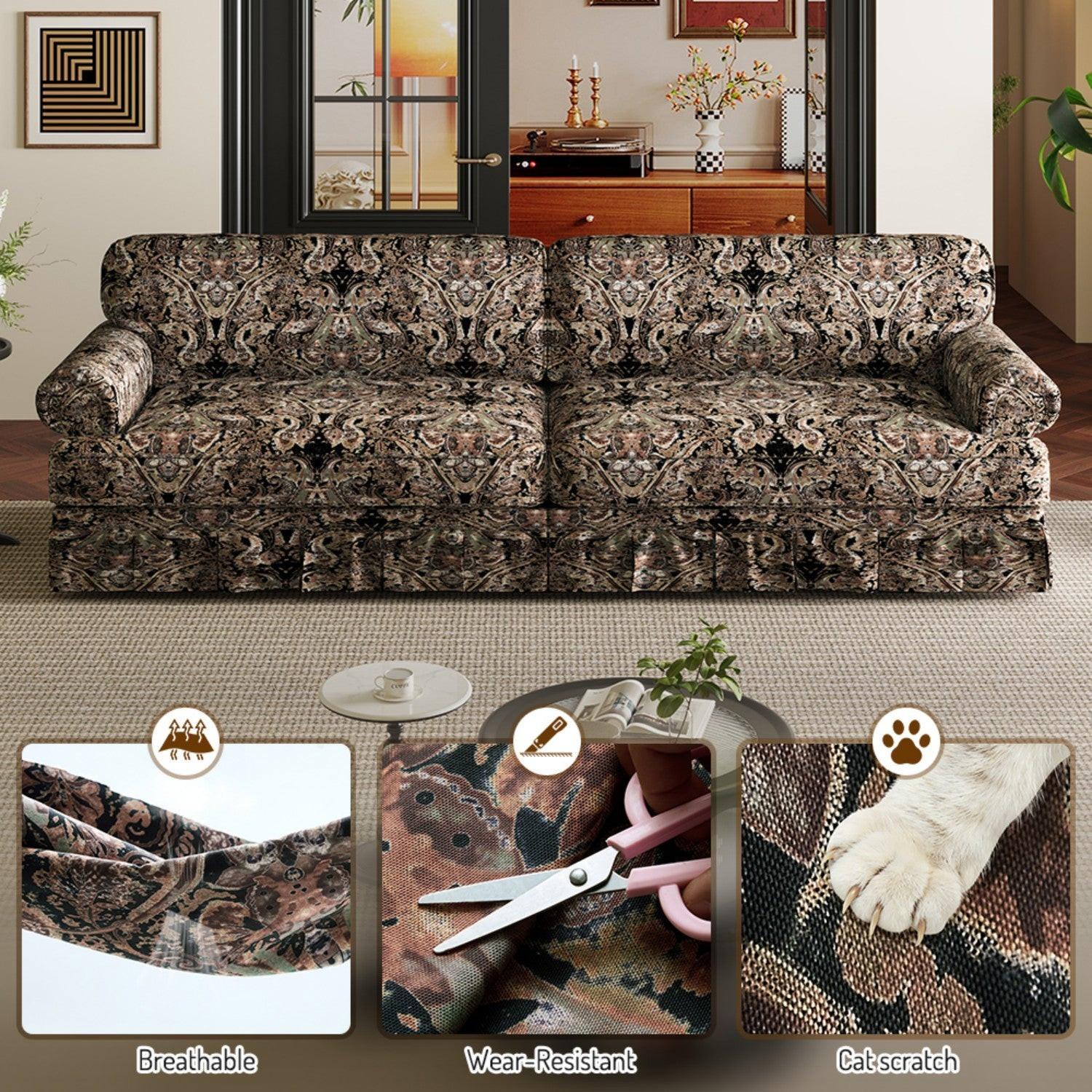 Black Floral Cloud Couch - 3&4-Seater Oxford Fabric Sofa.