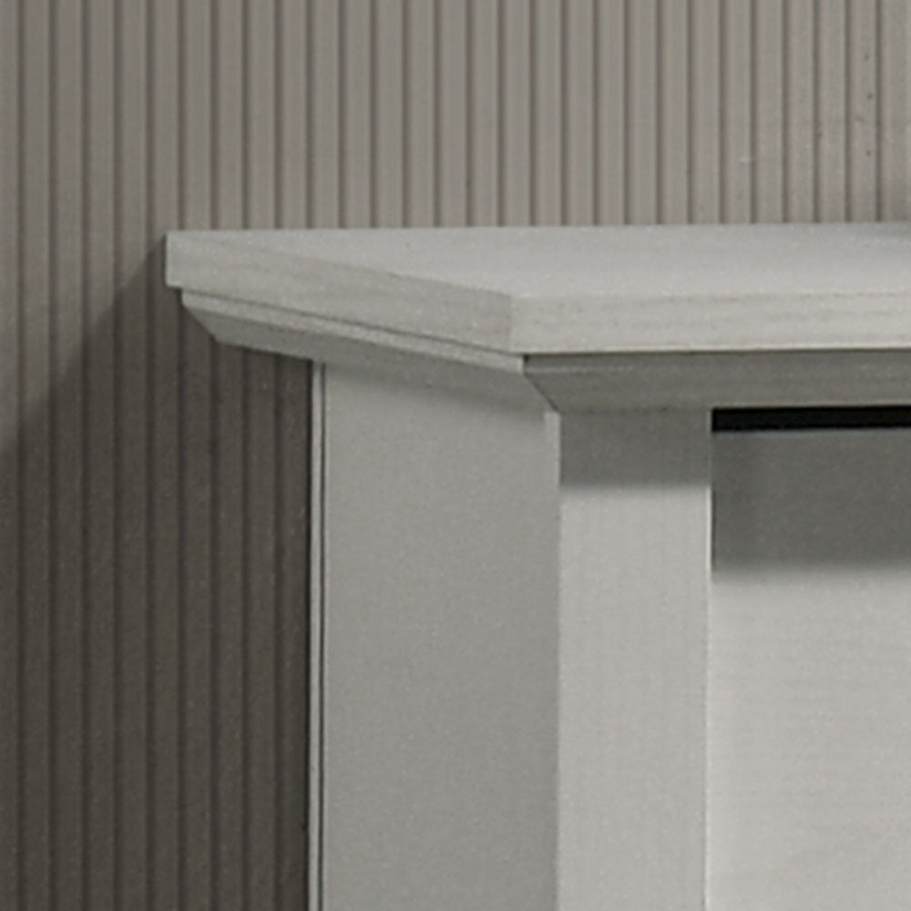 Top corner detail of Elara White 6-Drawer Dresser showcasing the beveled edge and sturdy build quality.