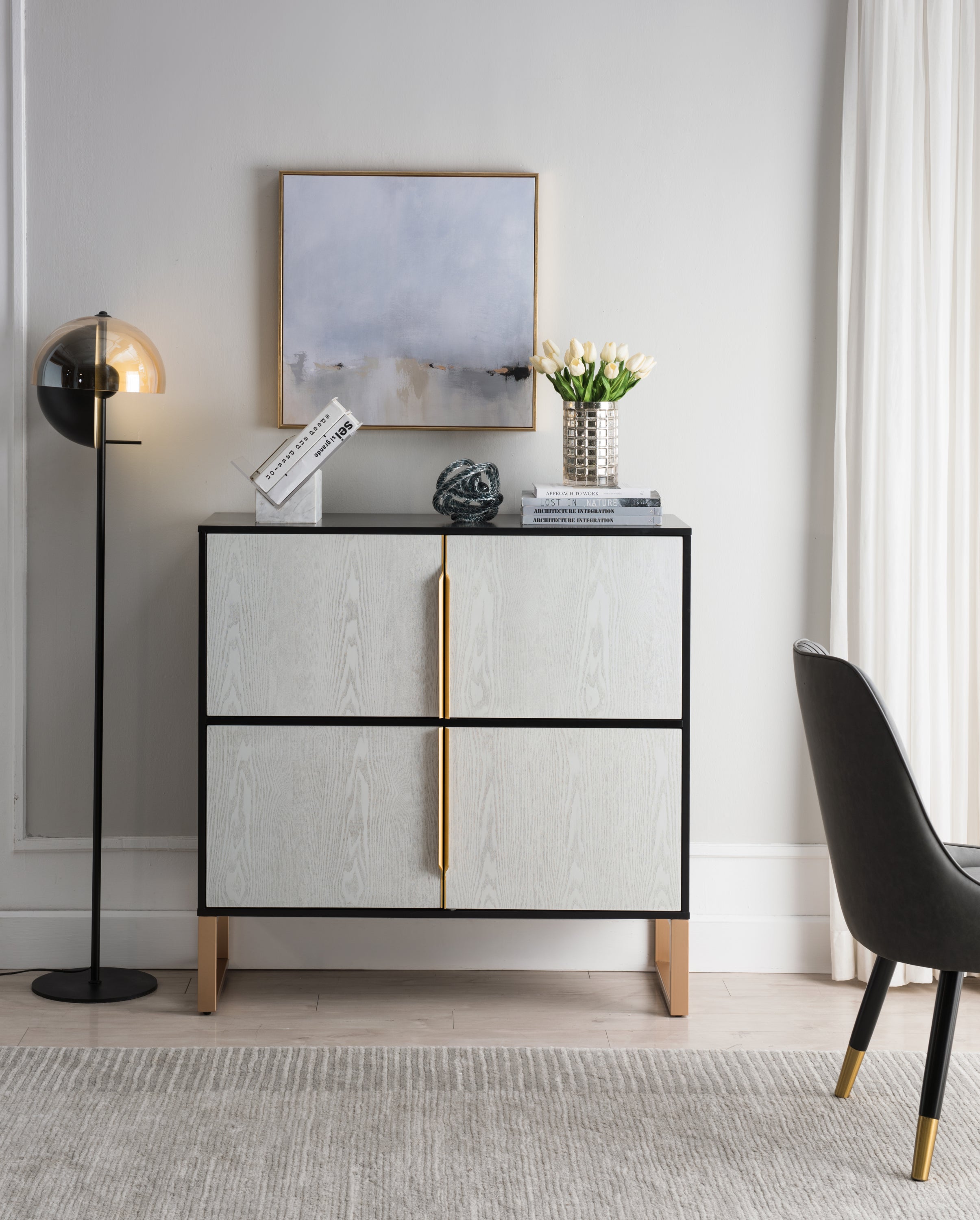 Four-Door Storage Cabinet, 42' Buffet Cabinet with Metal Base Handles, Sideboard Coffee Bar Cabinet with 4 Doors for Kitchen, Dining Room, Living Room