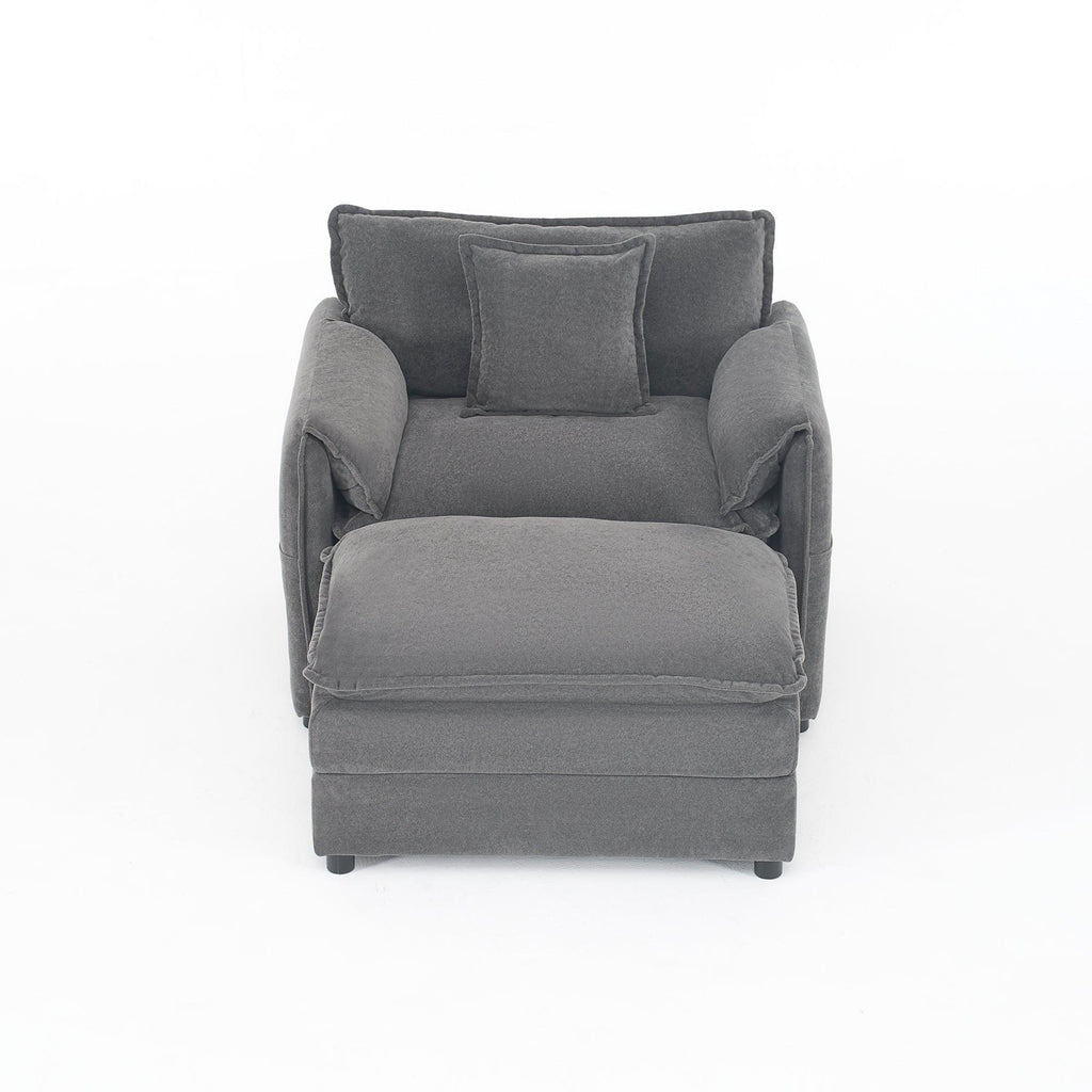Chenille Recliner Chair with Movable Ottoman for Comfort.