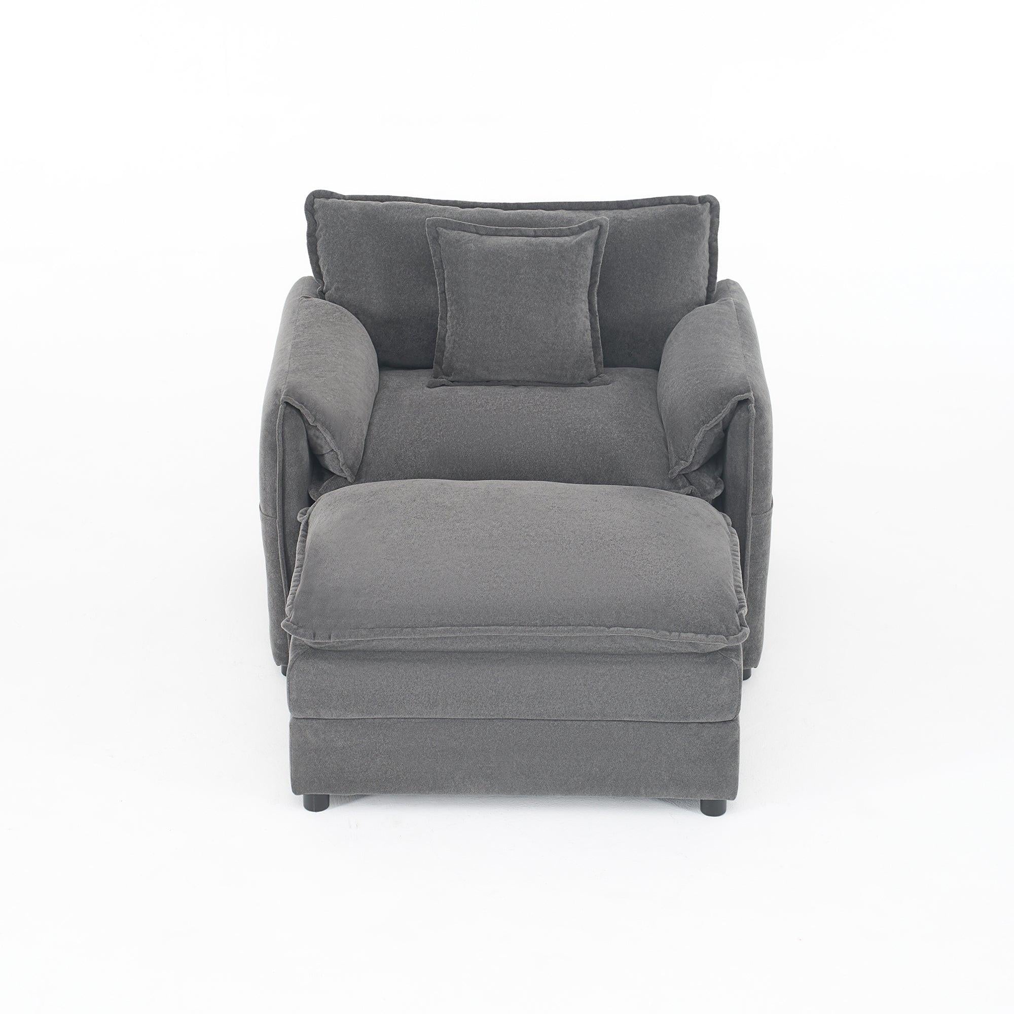 Chenille Recliner Chair with Movable Ottoman for Comfort.