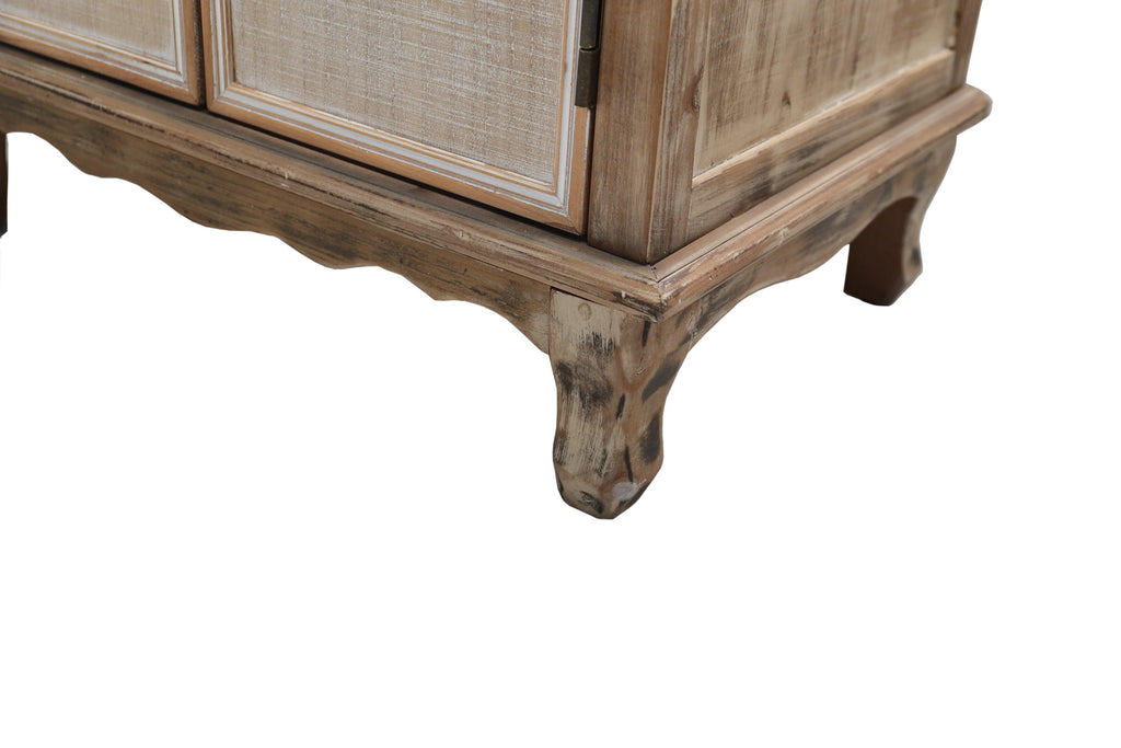 Rustic Wooden Storage Cabinet with Cutout Door & Drawers.