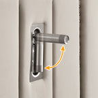 Adjustable reading light mounted on upholstered headboard of king bed frame, offering flexible lighting for nighttime reading.