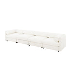 White 4-seat modular sectional sofa in textured chenille with cylindrical bolsters against a plain white background.
