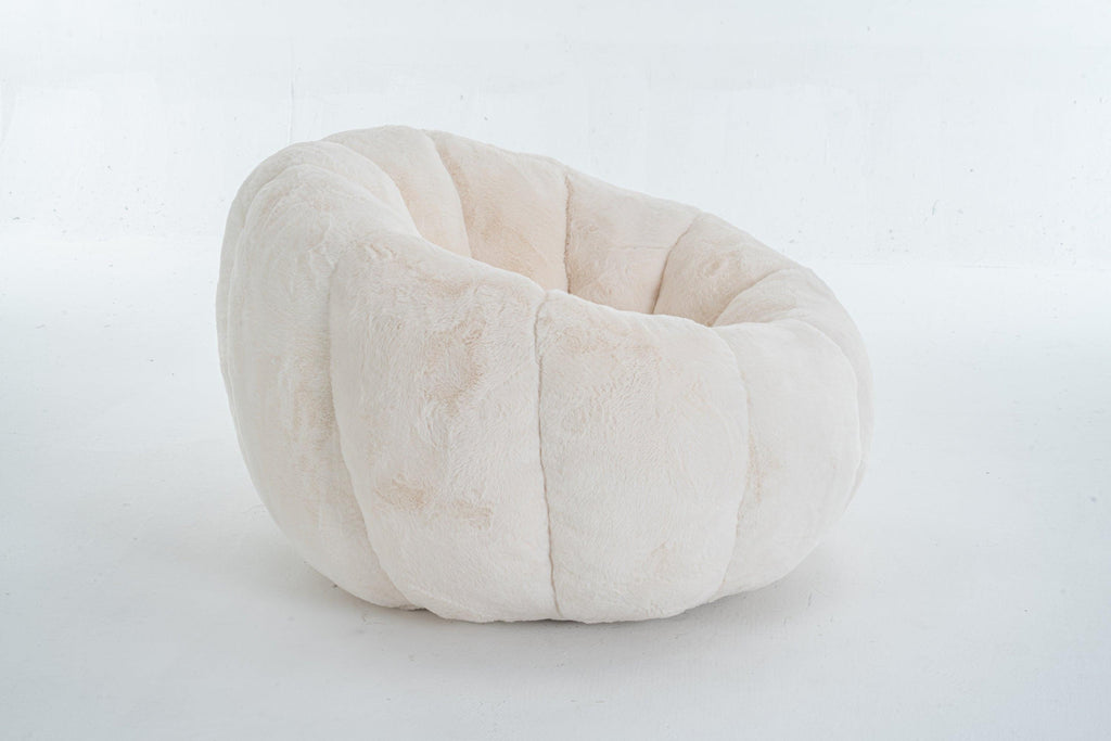 Beige Bean Bag Chair - Floral-Shaped Soft Sofa for Living Room.