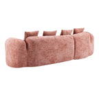 Back view of Pink Chenille L-Shaped Sofa with rounded edges and textured upholstery, ideal for open room layouts.