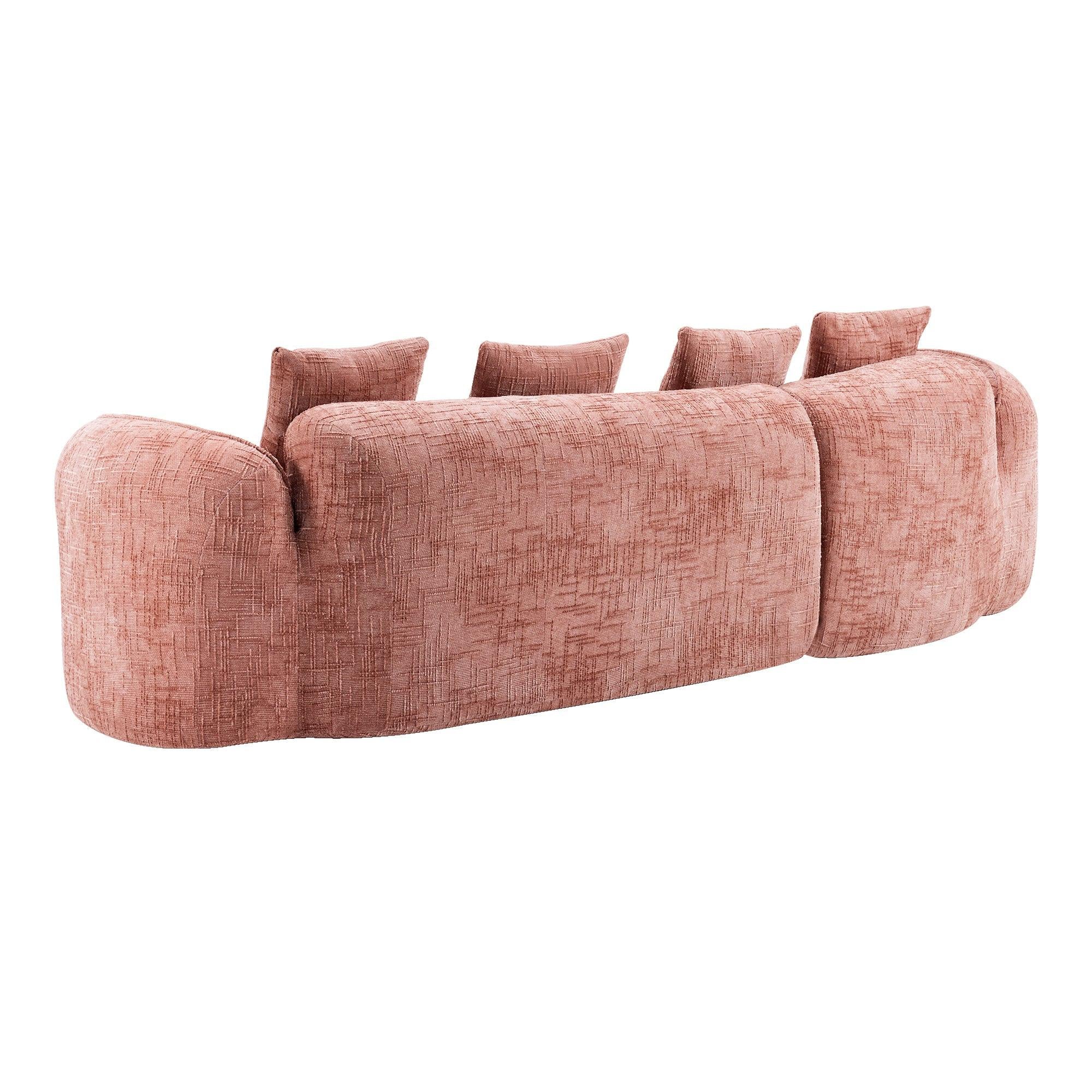 Back view of Pink Chenille L-Shaped Sofa with rounded edges and textured upholstery, ideal for open room layouts.