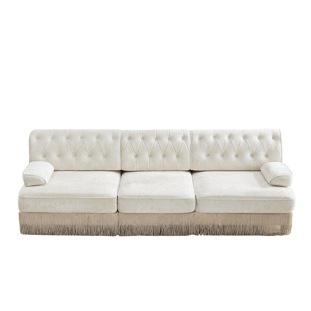 Pet-Friendly Velvet Sofa with Tassel Skirt Design.