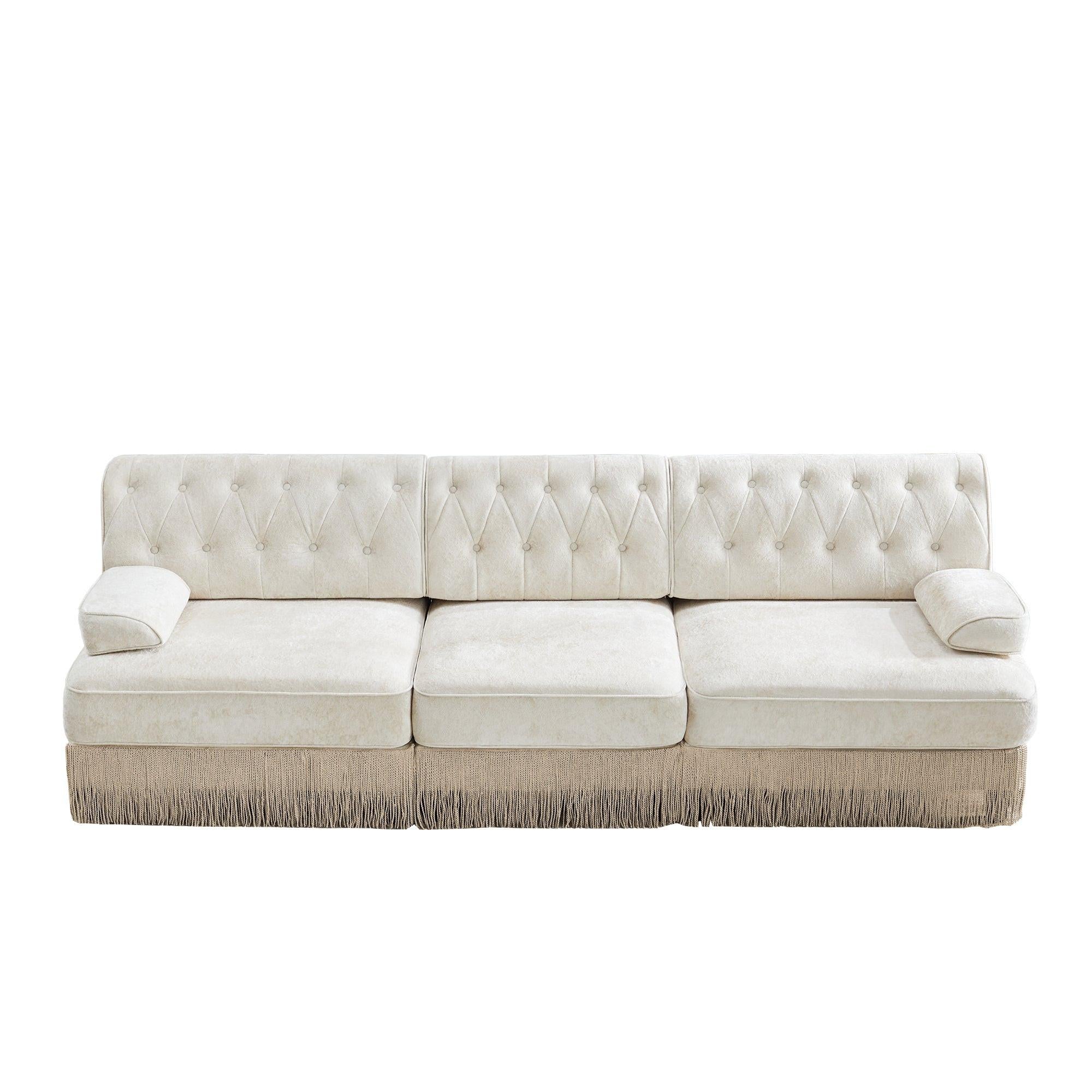 Pet-Friendly Velvet Sofa with Tassel Skirt Design.