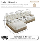 Modular Sectional Sofa in Beige with Button Tufting.