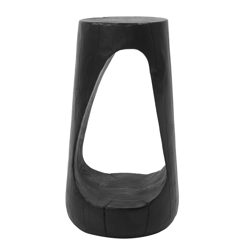 Outdoor Side Table,Hollow Design End Table,Patio Garden Stool Table,Decorative Accent Table for Patio Balcony Beach Pool Side,Lightweight Concrete,Wood Like Texture,Black Color.