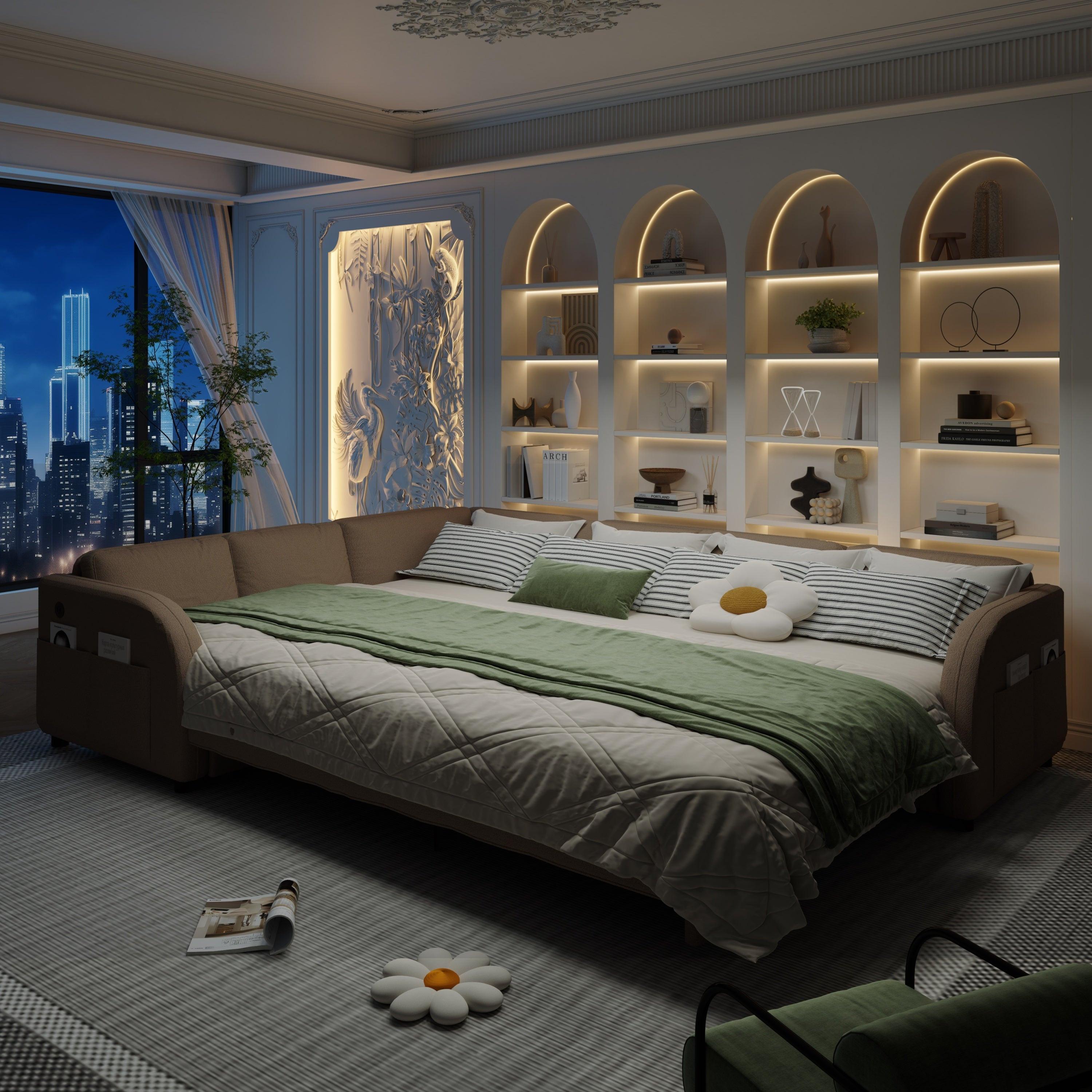 L-Shaped Sofa Couch with Pull-Out Bed for Modern Living.