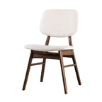 Comfortable mid-century dining chair with beige upholstery and walnut angled legs, designed for contemporary dining areas.