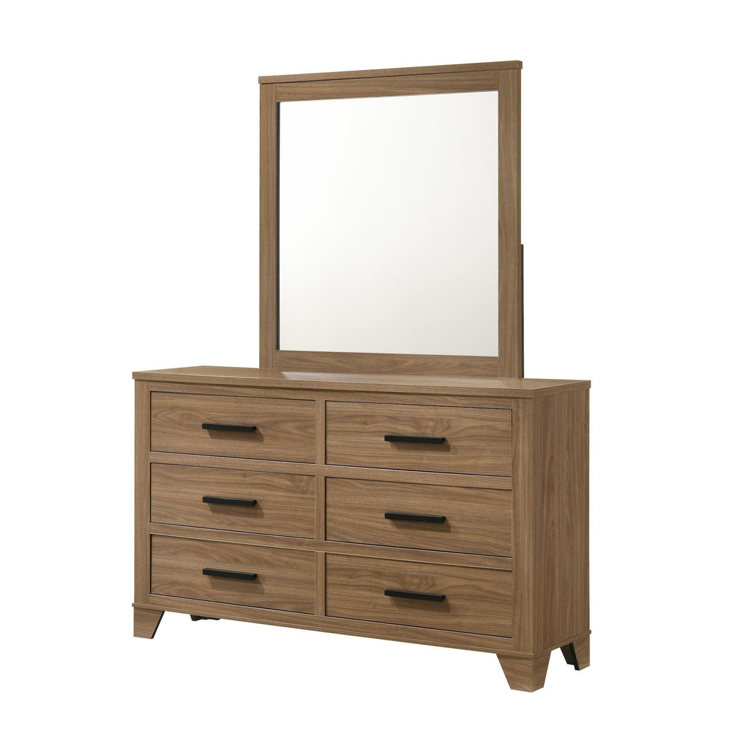 Queen Size Walnut Chestnut Bedroom Set with Dresser and Mirror.