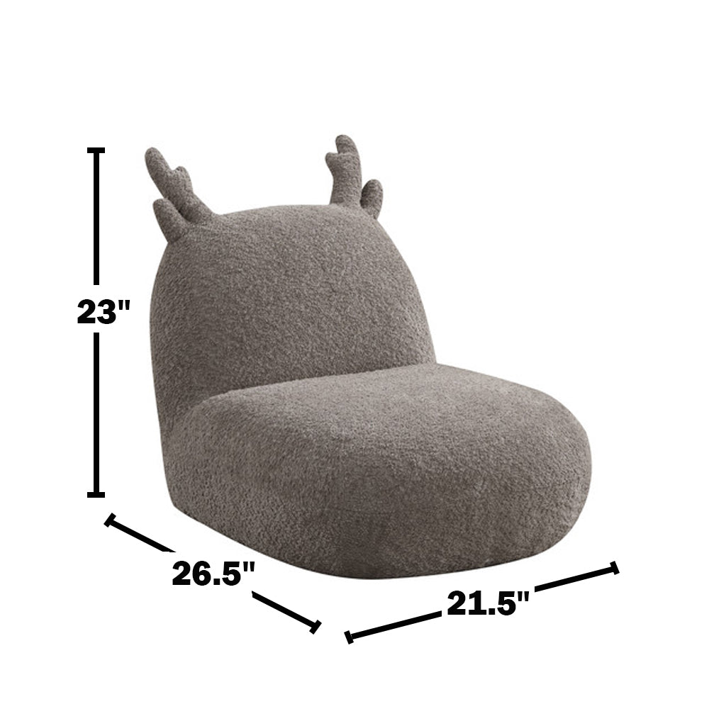 Chenille Deer Shaped Kids Chair in brown with dimensions 23x26.5x21.5 inches, ideal for compact and stylish children's seating.