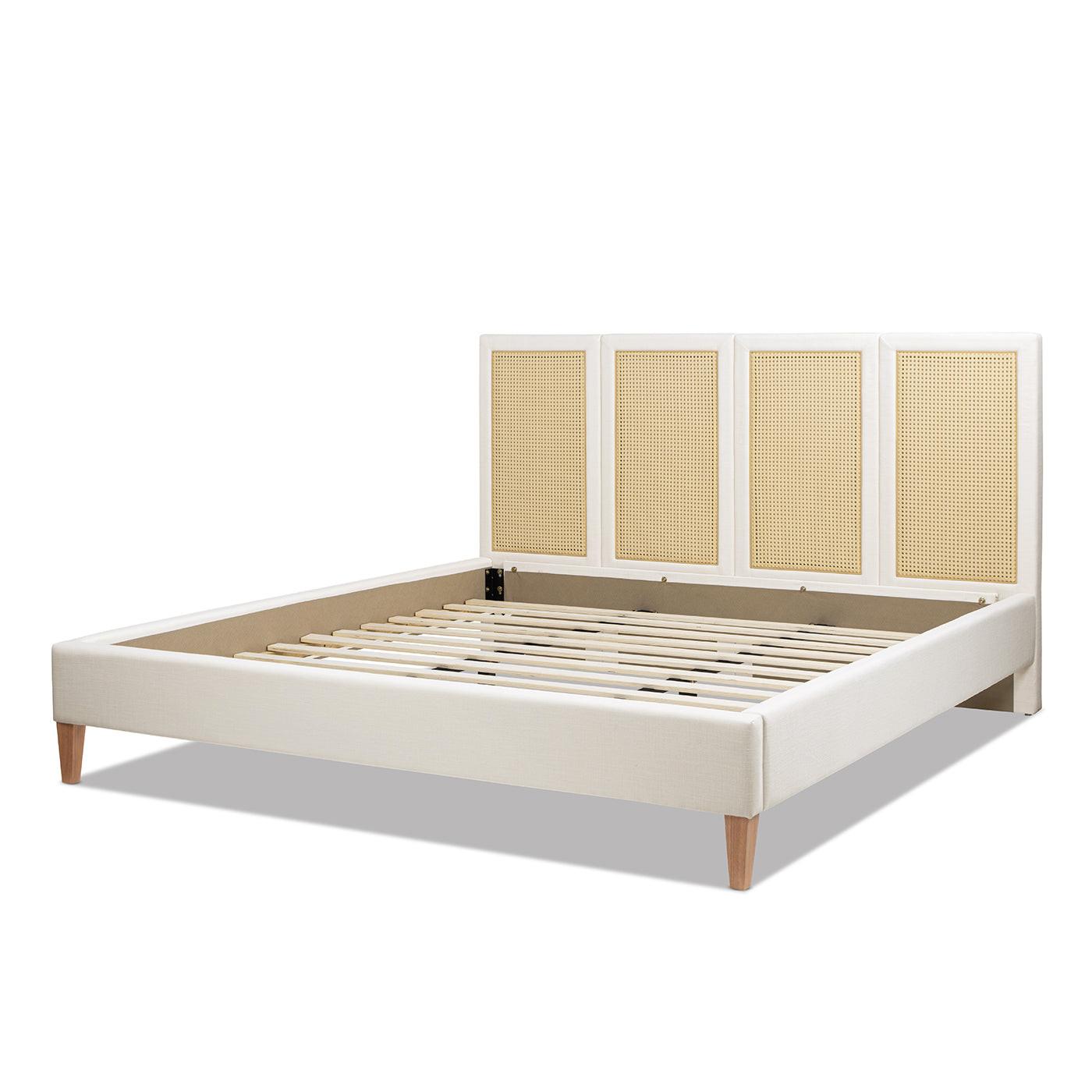 Toscana King Upholstered Cane Bed, Antique White.