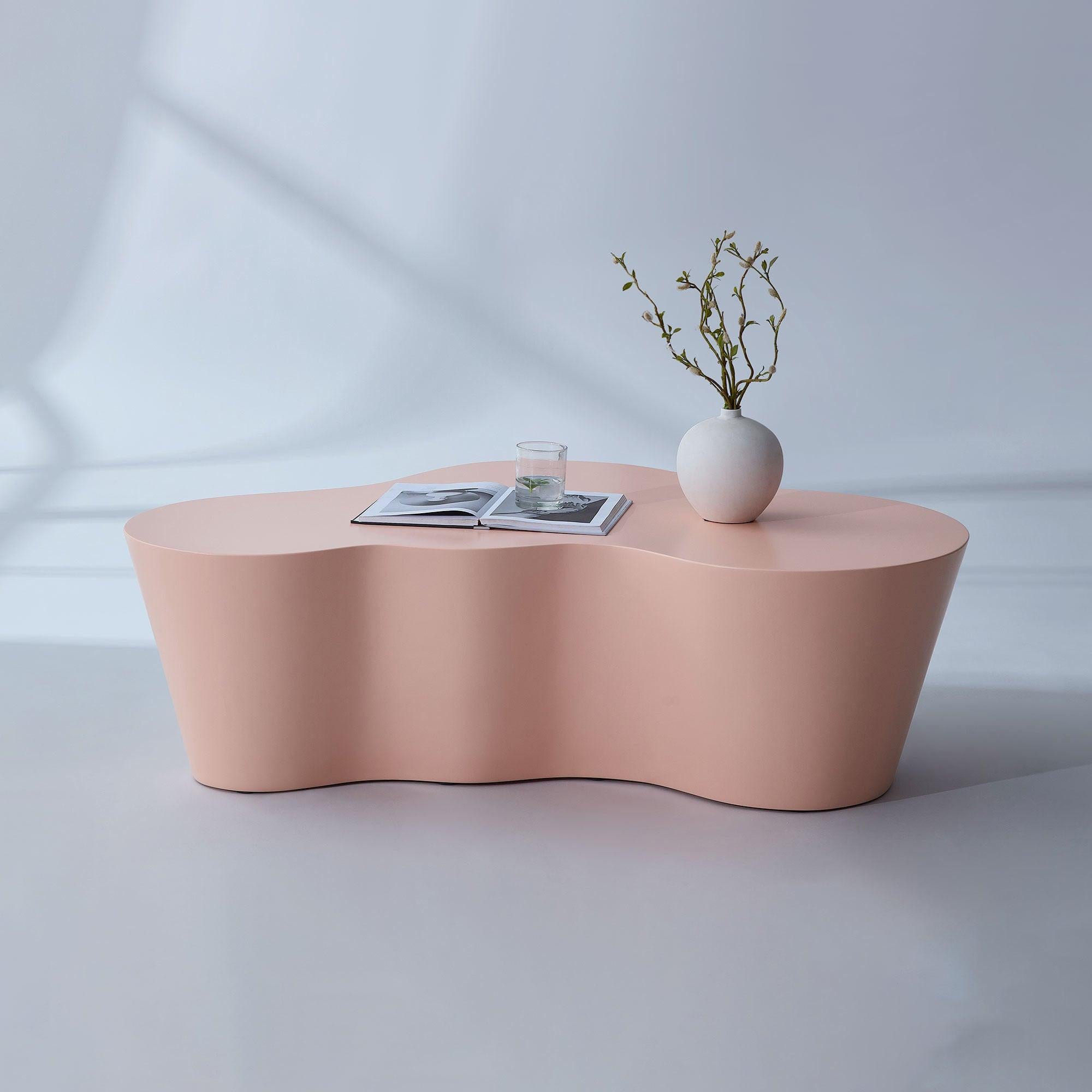 50 Inch Pink Fiberglass Coffee Table for Living Room.
