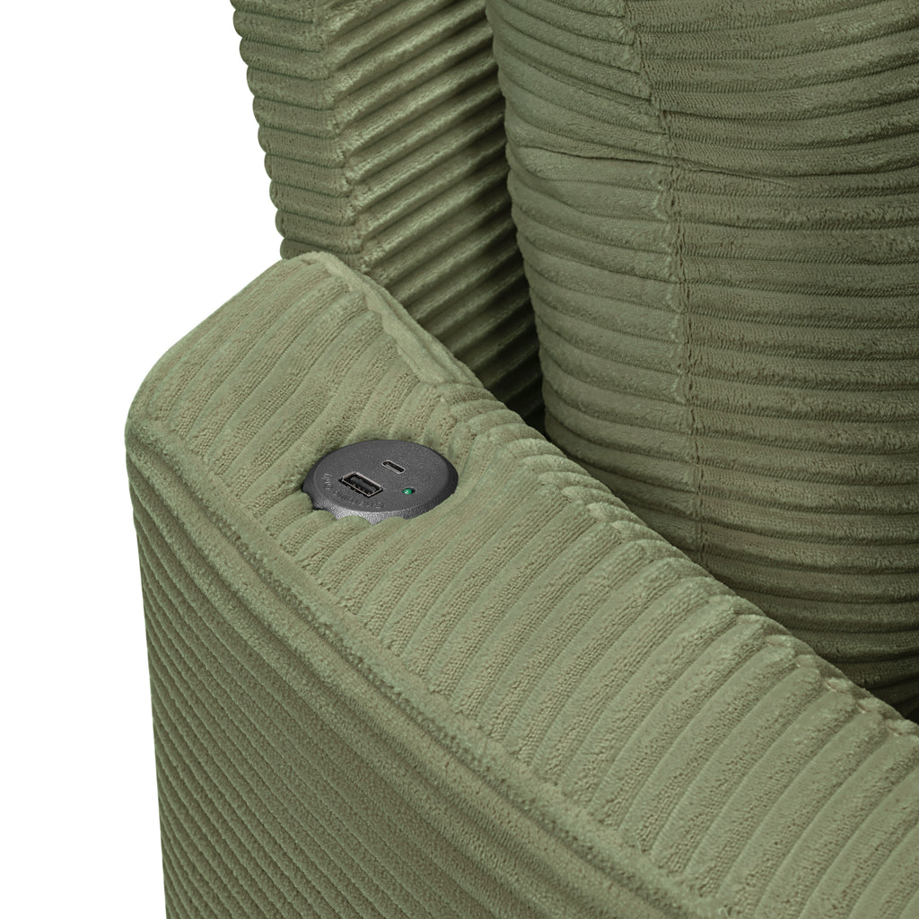 Green Oversized Double Chaise Lounge Sofa with Upholstered Corduroy Fabric, Deep Seat, USB Ports, and Removable Pillows – 102.3'